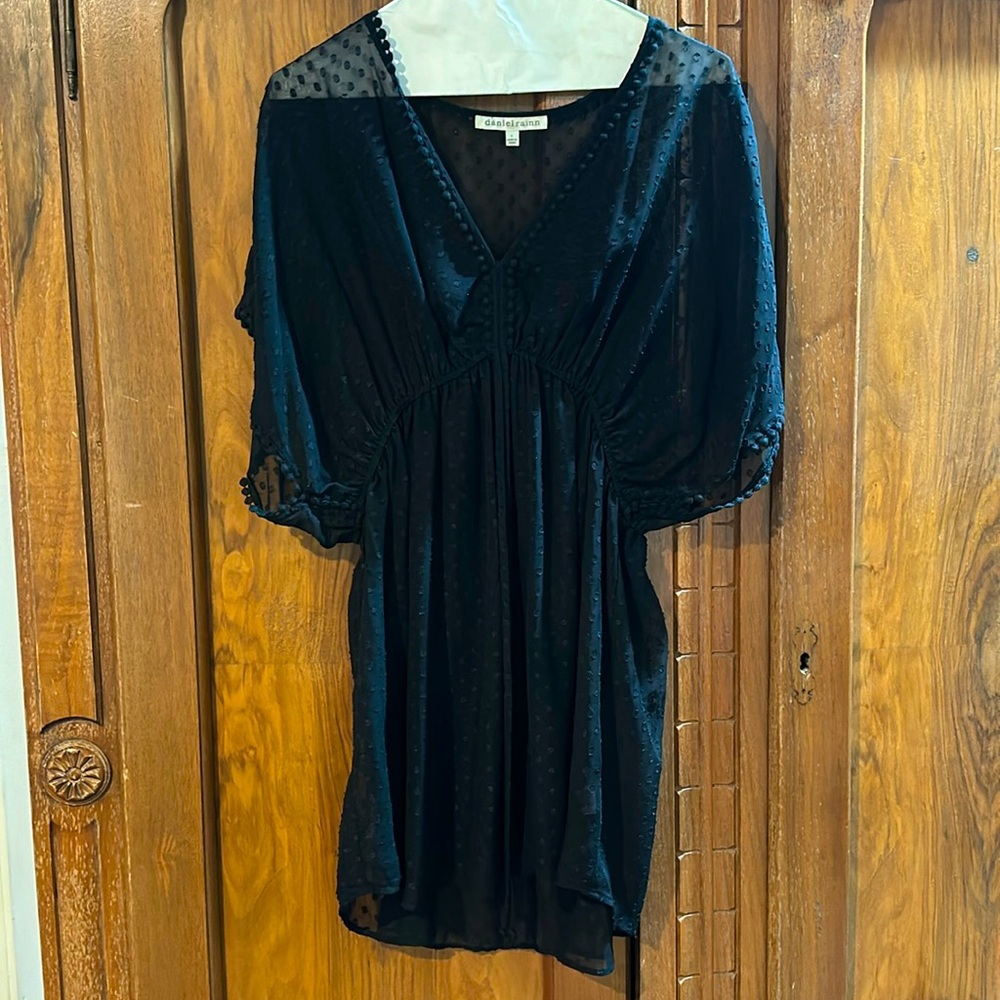 Black sheer polka dot tunic with detailing